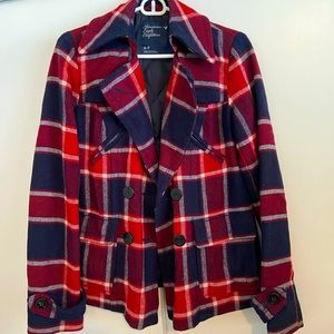 American Eagle Plaid Pea Coat - Size S